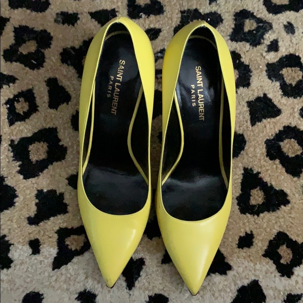 Saint Laurent Paris 105mm yellow FAB Pumps sz 39.5